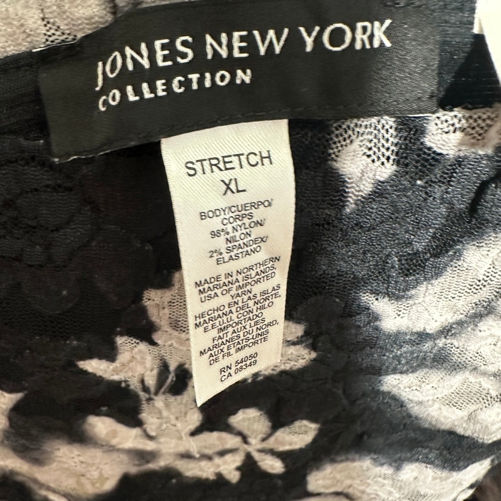 Jones NY Midi Skirt XL Black White Floral Lace Y2K Whimsigoth Fairy Emo Punk - Picture 5 of 6